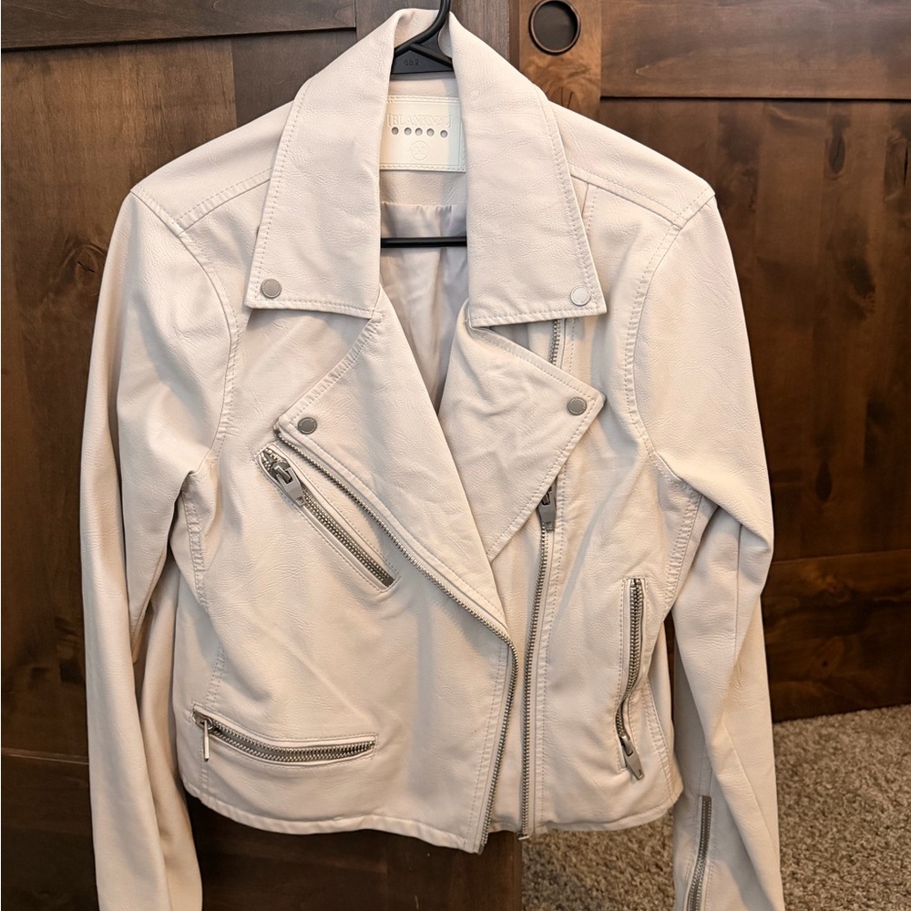 Blank NYC Light Beige Leather Moto Jacket with Silver Hardware